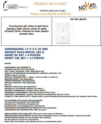 Packs de Gel dur pour la Glacière Nomad médicale 8L - MD8L-H-139749